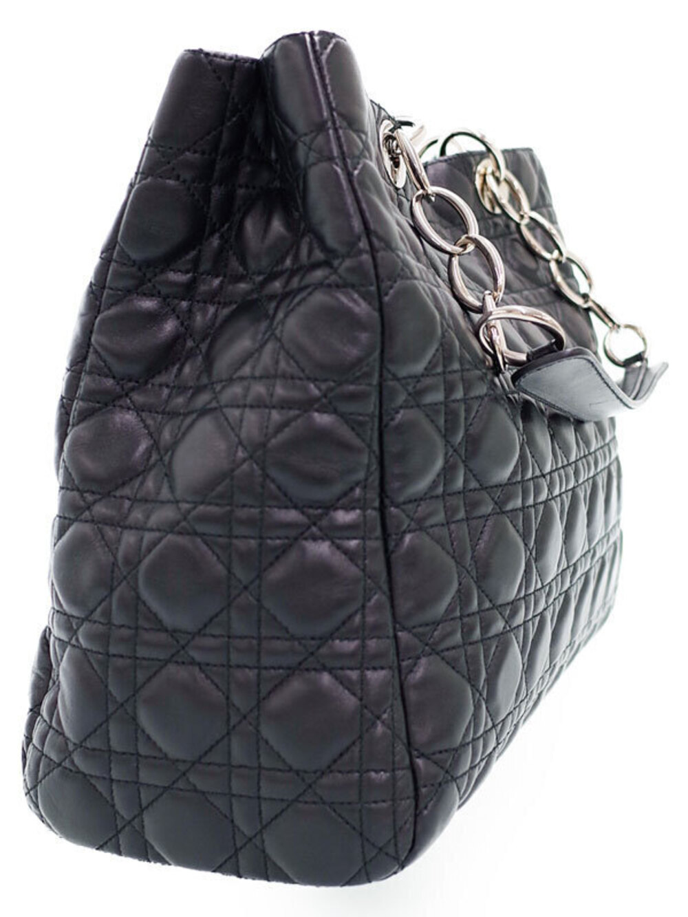 Dior Bag Christian Tote Chain Cannage Quilted Black